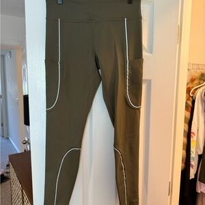 Outdoor Voices Green Leggings with White Trim